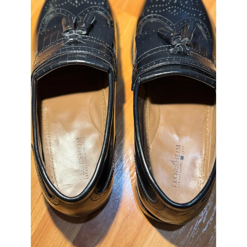 Florsheim Mens‎ 9D Black Leather Wingtip Kiltie Tassel Loafers  ~ Sanitized